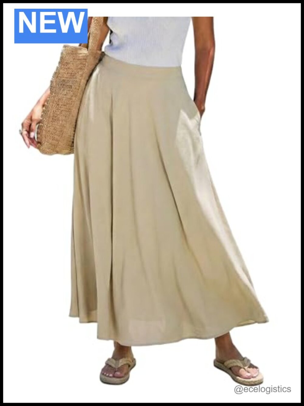 Women's A-Line Midi Skirt with Pockets 100% Polyester High Waist